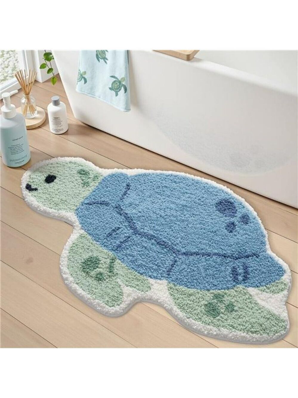Blue Sea Turtle Bathroom Rug Non Slip Bath Mat Plush Absorbent Washable Floor Ca